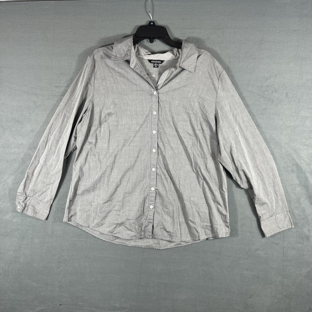 GEORGE Women's 2X 18W-20W Grey Chambray Long Sleeve Button Up Blouse Top